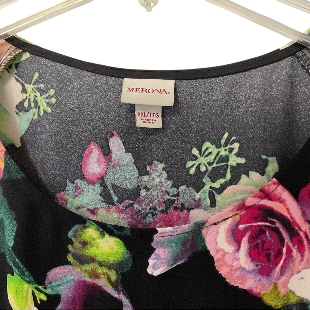 Merona Floral Sheath Dress SZ XXL Black Pink Casual Lightweight Feminine Comfort - Picture 5 of 7